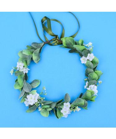 Merroyal Green Flower Crown Eucalyptus Crown Leaf Floral Crown Boho Wedding (White and Green) - Buy Online on GoSupps.com