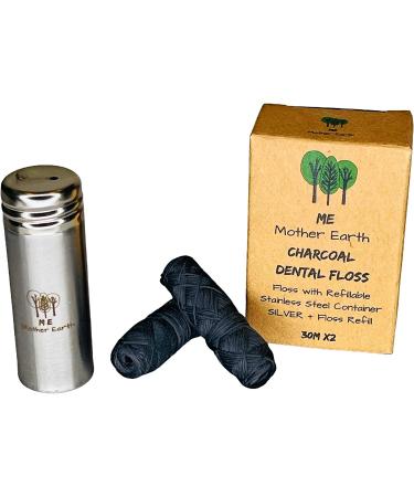 Vegan Bamboo Charcoal Dental Floss with Stainless Steel Container | 66yds + Refill | Candelilla Wax | Peppermint | Eco-Friendly Oral Care - Buy Online on GoSupps.com
