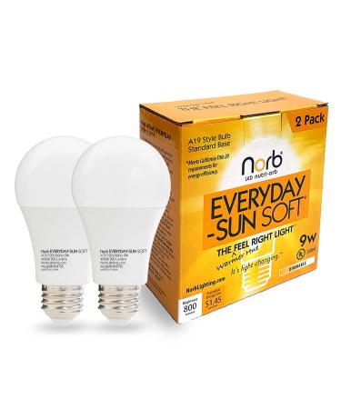 NorbEVERYDAYSUN Soft Full Spectrum Light Bulb, 4000K Soft-Hue Model with Sun-Mimicking Technology for Energy, Mood & Performance, Supports Sleep/Wake Cycles, 9W, Standard Base, 2 Pack, Budget Priced
