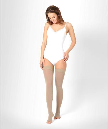 Pani Teresa Medica Medical Thigh Compression Stockings for Men & Women - Class 2 23-32 mmHg - Open Tip Thrombosis Socks - Ideal Support for Travel - Size A - Buy Online on GoSupps.com