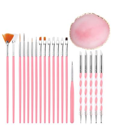 Resin Nail Art Palette Nail Art Painting Mixed Color Palette  Gold Edge Nail Gel Color Makeup Display Board(Pink) 20Pcs Nail Art Brushes and Double-Ended Nail Dotting Tool for Nails