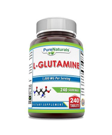 Pure Naturals L-Glutamine Supplement | 1000 Mg Per Serving | 240 Tablets | Non-GMO | Gluten Free | Made in USA