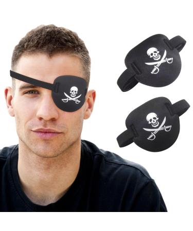 2 pcs Pirate Eye Patch 3D Black Eye Patches for Adults and Kids Medical Eye Patch for Left or Right Eye Adjustable Eyepatch for Lazy Eye Skull Crossbone Halloween Costume