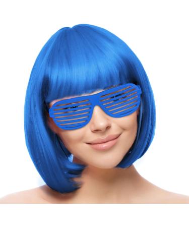 AOMIG Short Bob Wig for Women 4 Pack Short Blue Bob Wigs Set with Sunglass and Wig Cap Neon Fancy Dress Accessory Cosplay Wig with Bangs Synthetic Straight Wig for Daily Halloween Party Cosplay - Buy Online on GoSupps.com