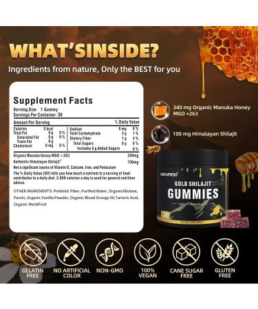 Newrish 2 Shilajit Gummies - Himalayan Source with Gokshura & Fulvic Acid 85+ Trace Minerals No Added Sugar 100% Natural Organic Non-GMO 30-Count for Men & Women - Buy Online on GoSupps.com