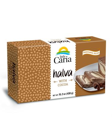 Little Caria Traditional Halva with Cocoa | 15.2 ounces | Vegan, Gluten-free Mediterranean Dessert Chocolate 15.2 Ounce (Pack of 1)