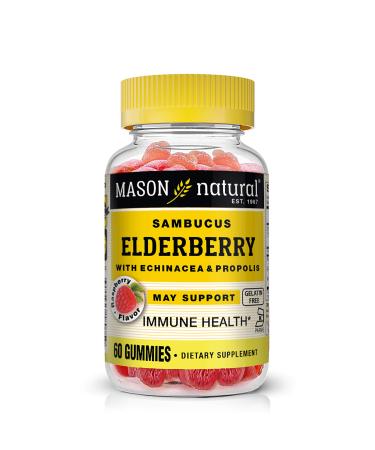 Mason Natural Sambucus Elderberry with Echinacea & Propolis Raspberry Flavor 60 Gummies