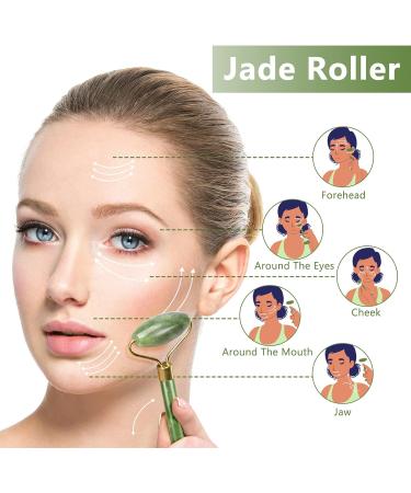 Jade Roller Set & Gua Sha Stone Massage - Natural Anti-Aging Face Tools & Mask Brushes for Radiant Skin - Buy Online on GoSupps.com