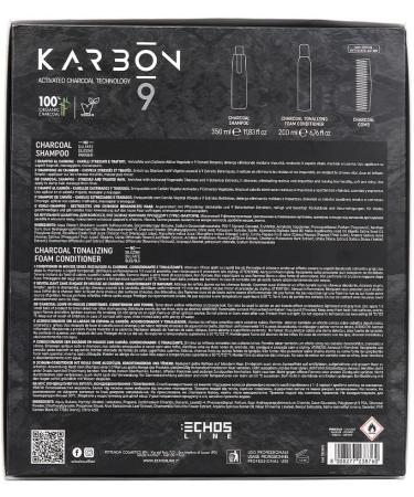  Echos Echosline | Charcoal Box - (Charcoal Shampoo Charcoal Tonalizing Foam peigne antistatique au carbone) - 350 ml + 200 ml - Buy Online on GoSupps.com
