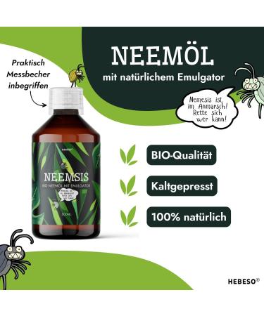 HEBESO NEEMSIS Organic Neem Oil 500ml - Cold Pressed 100% Natural Eco-Friendly Ready to Use - Buy Online on GoSupps.com