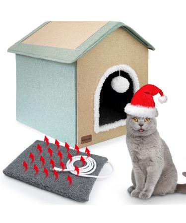 MARUNDA Heated Cat Houses for Outdoor Cats in Winter, Heated cat House for Indoor and Kitty Shelter for Your Pet to Stay Warm and Cozy,Easy to Assemble.(2 Step Finish) Cat-Houses