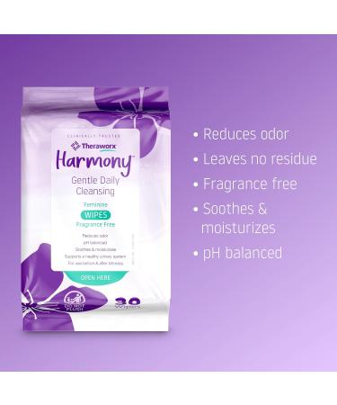 Theraworx Harmony Gentle Daily Cleansing Feminine Wipes - Fragrance Free pH Balanced Urinary Hygiene - 30 Count Unscented Wipes for Women - Buy Online on GoSupps.com