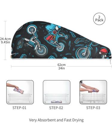 Cool Motorbike Hair Towel 2 Pack - Super Absorbent Quick Dry Hair Turbans for Women & Girls - Buy Online on GoSupps.com