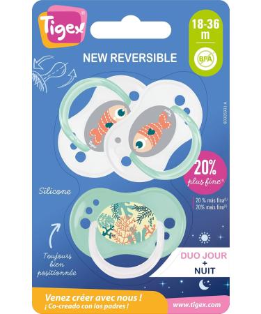 Tigex Reversible Silicone Pacifier Set for 18-36 Months | BPA-Free | Day/Night Fish Design | 3 Pieces - International Shipping Available - Buy Online on GoSupps.com