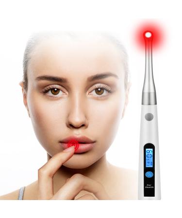 kaltagled Cold Sore Treatment Device Cold Sore Red Light Therapy for Canker Sore Pain Relief 660nm Wavelength Red Light 850nm Infrared Light (Silver)