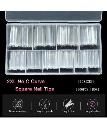 500Pcs No C Curve XXL Square Nail Tips | SWETIDY Clear Acrylic Fake Nails for Nail Tech Salons & DIY Nail Art - 500 Piece Assortment - Buy Online on GoSupps.com