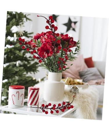 HOMSFOU 48 Pcs Artificial Red Berry Stem Xmas Winter Twig Red Berry Branch Red Berry Decor Red Berry Stems Artificial Branches Flower Arrangement Decorations Small Fruit Christmas Pvc - Buy Online on GoSupps.com