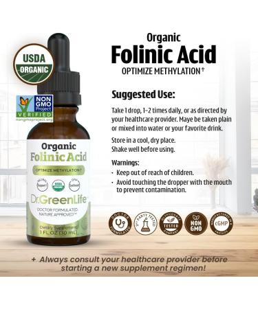 Dr. Green Life USDA Organic Folinic Acid Drops - 500 mcg per Drop | Methylation Support B9 Supplements for Kids & Adults | Supports Neurological Function, Nervous System Health & DNA Synthesis - Buy Online on GoSupps.com