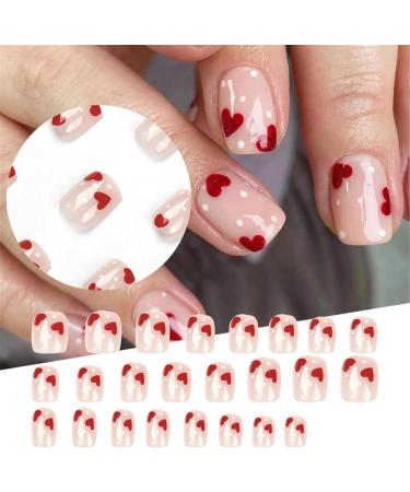 1 box of heart shaped fake nails with glue short press-on nails reusable full cover square press-on nails for girls DIY manicure decoration nail tips - Buy Online on GoSupps.com