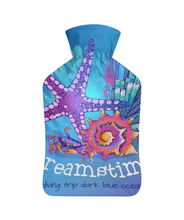 Starfish Coral Crab Hot Water Bottle With Cover Plush Bed Bottle Hand Warmer For Adults And Children 26.5X15.3cm