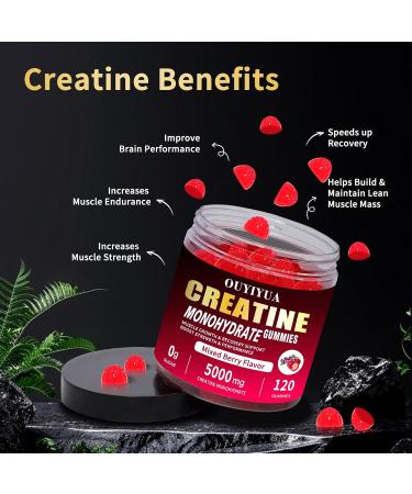 Creatine Monohydrate Gummies 5000mg for Men & Women - Sugar Free Pre-Workout Supplement, Chewables for Muscle Strength, Muscle Builder, Energy Boost, Mixed Berry Flavor, 120 Count Mixed Berry Flavor 1 Count (Pack of 120) - Buy Online on GoSupps.com