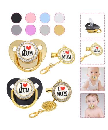 Haolei Rose Gold Bling Baby Pacifier & Clips - Rhinestone Nipple Dummy for Newborns | Violet Color - Buy Online on GoSupps.com