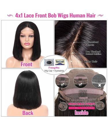8 Inch T Part Short Bob Brazilian Virgin Human Hair Lace Closure Wig for Black Women - Pre Plucked with Baby Hair - Natural Black - Buy Online on GoSupps.com