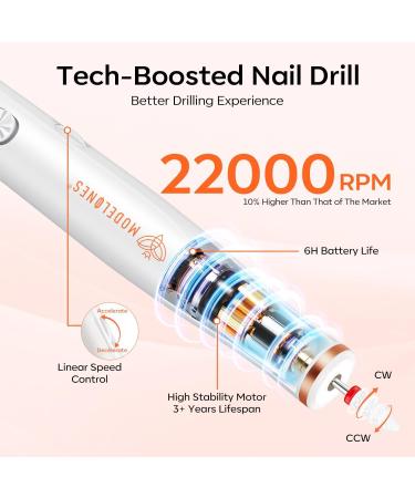 Modelones Cordless Nail Drill 22000RPM Electric Nail File with LED Light for Acrylic Gel Nails Professional Nail Drill Set with Nail Drill Bits & Sanding Bands for Quick Manicure Pedicure Kit 12 - Buy Online on GoSupps.com