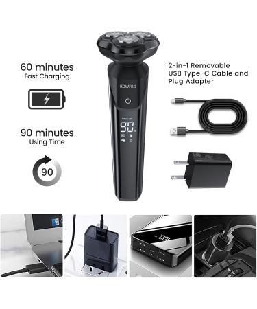 ROWFRO Men's Electric Razor - IPX7 Waterproof Wet & Dry 3D Rotary Shaver Cordless Rechargeable with Wall Adapter | International Shipping Available - Buy Online on GoSupps.com