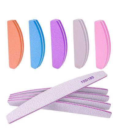 Nail File and Buffer (10 Pcs)  Buffer Block Nail Files Double Sided 100/180 Grit for Acrylic and Natural Nails  fingernail Emery Board Buffing Blocks Manicure Set Nail Care kit Tool Halfmoon Arc