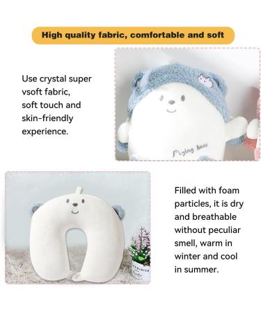 JOYRAVO Kids Travel Pillow - 2-in-1 Deformable Neck Pillow with Cute Plush Animals for Comfy Sleep and Play - Blue Bear Design | Perfect for Airplanes, Cars, and Travel - Buy Online on GoSupps.com