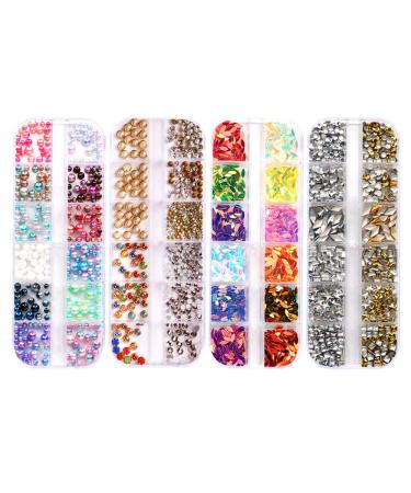 Zasiene Nail Art Rhinestones Kit - 4 Box Glitter Sequin Set & Crystals for Stunning Nail Decorations with 2 Tweezers - Buy Online on GoSupps.com