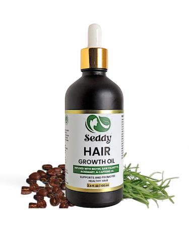 Seddy Hair Growth Oil with Caffeine Rosemary Castor Biotin Peppermint Argan & Jojoba - 100% Pure & Natural Hair Strengthening Oil - 3.4 Fl. Oz (Pack of 1) 3.4 Fl Oz (Pack of 1)