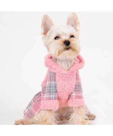 Winter Dog Dress: Pink Plaid Fleece Sweater for Small Dogs - Cute & Warm Puppy Clothes for Chihuahua, Yorkie - Soft Flannel Lining - Small Size - Buy Online on GoSupps.com
