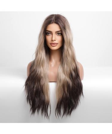Blonde Unicorn Long Wavy Lace Front Wig for Women - Three Part Ombre Middle Part Wig - Buy Online on GoSupps.com