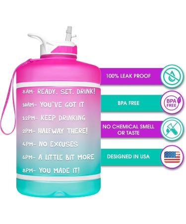 HydroMATE 128oz Gallon Water Bottle with Straw | BPA Free, Leak Proof, Reusable | Pink Ombre Design with Hourly Drink Markings - Buy Online on GoSupps.com