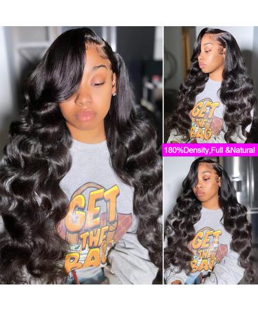 FII 13x4 Lace Front Human Hair Wig 22 Inch | Pre Plucked with Baby Hair | 180% Density | HD Transparent Lace | Natural Black Body Wave | Glueless Wig for Black Women - Buy Online on GoSupps.com