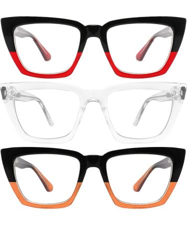 3 Pack Oprah Style Oversized Reading Glasses for Women - Blue Light Blocking Cat Eye Readers - Anti UV Ray & Eye Strain - Stylish Eyeglasses with Pouches - 2.75x Magnification - Buy Online on GoSupps.com