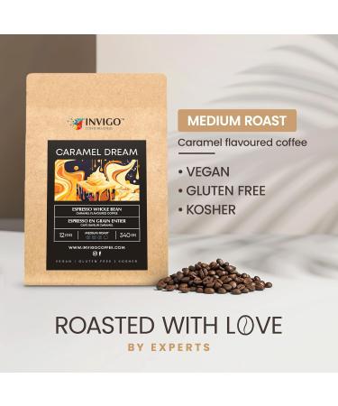 Invigo Espresso Coffee Beans 340g - Aroma-Rich Whole Coffee Bean Small Batch Local Premium Roasting Vegan & Gluten-Free Birthday Christmas Gift Ideas for Coffee Lovers Whole Bean Caramel Dream - Buy Online on GoSupps.com