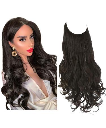 SARLA Hair Extension 18 Inch Invisible Adjustable Wire Hair Piece Curly Wavy Long Synthetic Hairpieces for Women Natural Heat Temperature Fiber (18 Inch (Pack of 1) Black Brown) 18 Inch (Pack of 1) Black Brown