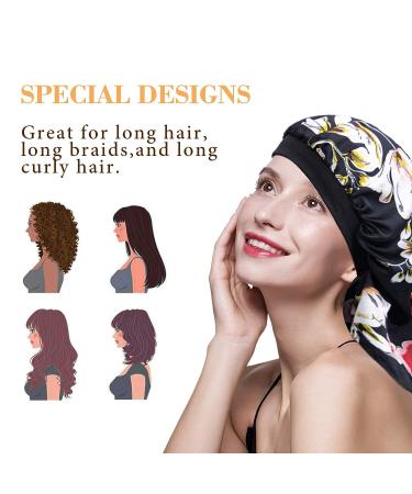 LIIBOT Long Silk-Satin Bonnet for Women - 2 PCS Large Night Cap for Curly Hair | Multicolor Sleep Cap for Dreadlock Braid Styles - Buy Online on GoSupps.com