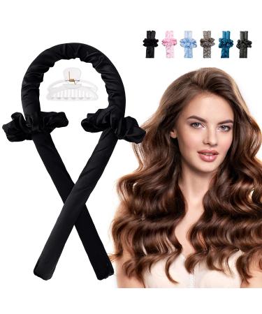 Yeelen Heatless Curling Rod Headband for Long Hair No Heat Hair Curler Rollers Set can Sleep in Overnight Satin Curl Ribbon Hair Wrap with Scrunchie and Hair Clips Gets Natural Waves Black