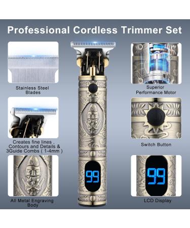 Professional Men's Hair Clippers & Trimmer Set - Cordless T-Blade Grooming Kit with USB Rechargeable LCD Display - Perfect Gift for Men in Bronze T - Buy Online on GoSupps.com