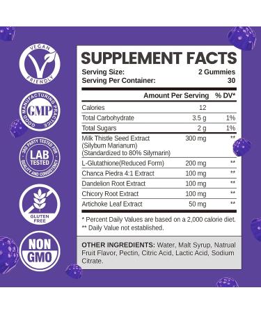 HOLLEGEND Organic Milk Thistle Gummies Liver Support Detox & Repair Supplement - 60 Chewables - Buy Online on GoSupps.com