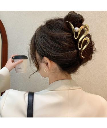 iFiner Metal & Pearl Hair Claw Clips - Set of 2 | Gold & Silver | Large Non-Slip Barrette for Women & Girls | Stylish Hair Accessories - Buy Online on GoSupps.com