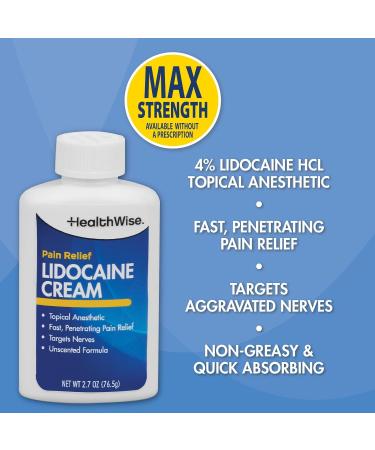 HealthWise Maximum OTC Strength Lidocaine Cream | Numbs Away Pain | Long-Lasting Relief | Non-Greasy | 2.7 Oz | Unscented Formula | Topical Anesthetic 2.70 Ounce - Buy Online on GoSupps.com