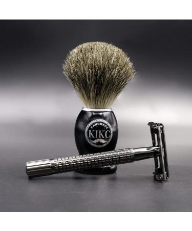 KIKC Handmade Shaving Brush - 100% Pure Badger Hair, Black Wooden Handle | For Safety Razor and Straight Razor | Barber Salon Tool - T1(Wood) - Buy Online on GoSupps.com