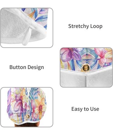 Purple Flowers Unicorn Hair Towel 2 Pack | Super Absorbent Quick Dry Hair Turbans for Women & Girls - Buy Online on GoSupps.com