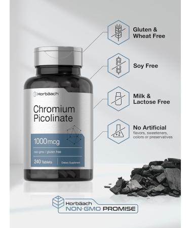 Horbaach Chromium Picolinate 1000mcg | 240 Tablets | Vegetarian Formula | Non-GMO Gluten Free Supplement - Buy Online on GoSupps.com