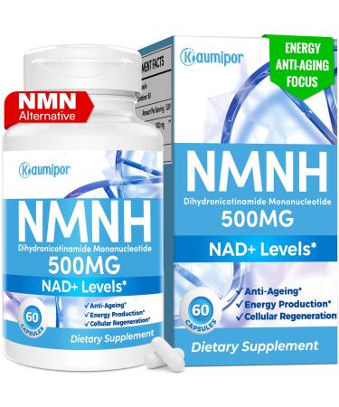 Kaumipor NMNH (Dihydronicotinamide Mononucleotide) NMN Alternative Supplement 500 mg Per Serving NAD Supplement to Boost NAD+ Levels for Anti Aging Energy Immunity Focus 60 Vegan Capsules